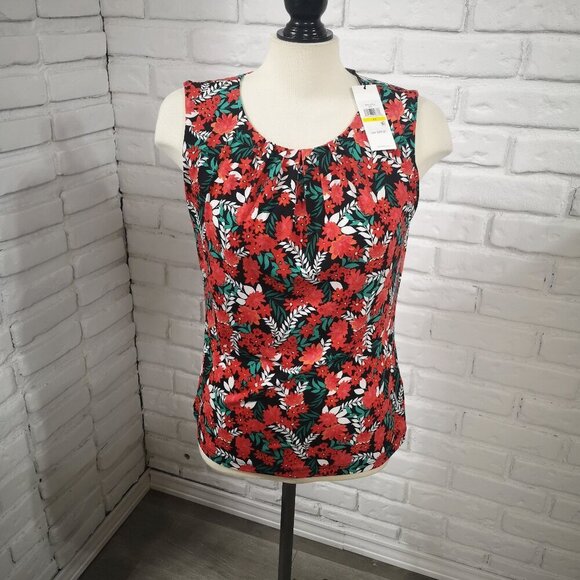 NWT Calvin Klein Ladies Size Medium Red Green Black & White Pattern Tank Top - Picture 1 of 12